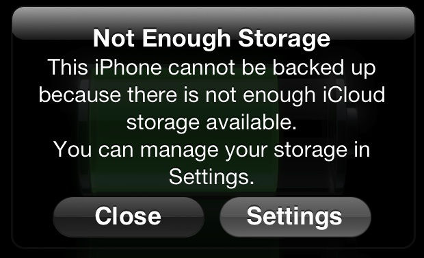 not-enough-storage Not Enough Storage message from iCloud backup
