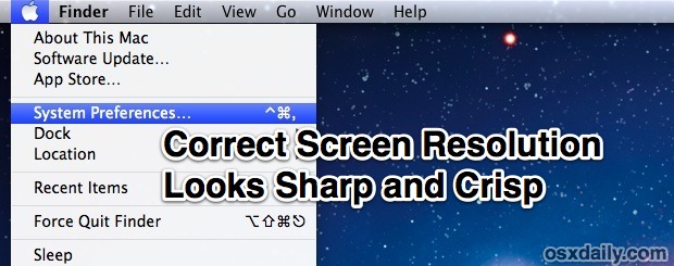 Correct screen resolution showing sharp fonts