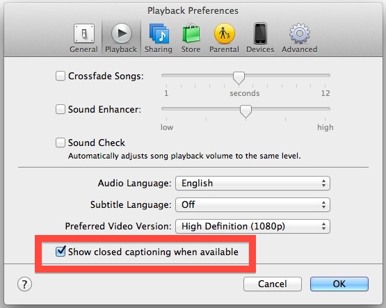 enable-closed-caption-itunes Enable closed caption videos in iTunes for Mac OS X or Windows PC