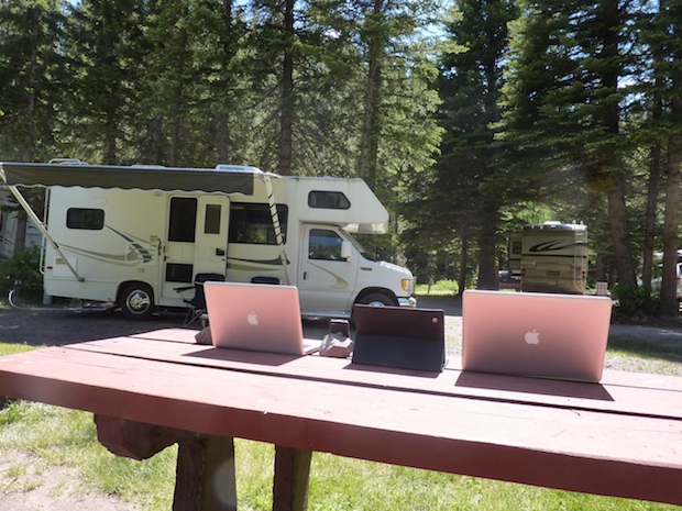 MacBook Pro setup at a campground and RV