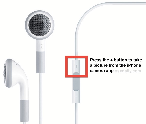 apple-earphone-camera-button Take a picture with Camera app by pressing the volume up button on iPhone earbuds