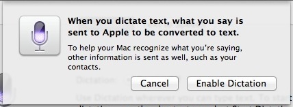 Confirm Enable Dictation in Mac OS X Mountain Lion