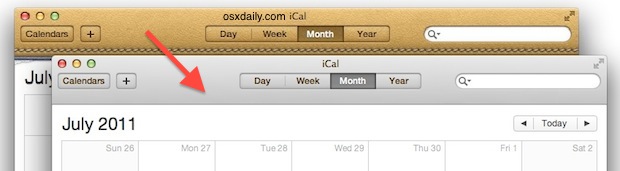 Leather UI removed from iCal/Calendar in OS X Leather UI removed from iCal/Calendar in OS X with MountainTweaks