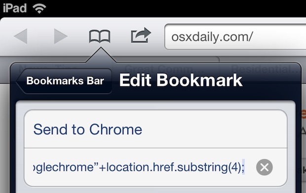 Send webpage from Safari to Chrome in iOS with a bookmarklet