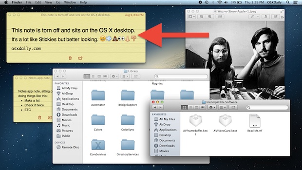 Note pinned to the Mac OS X desktop that syncs automatically with iCloud