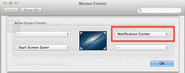 Enabling Notification Center via Hot Corner in OS X