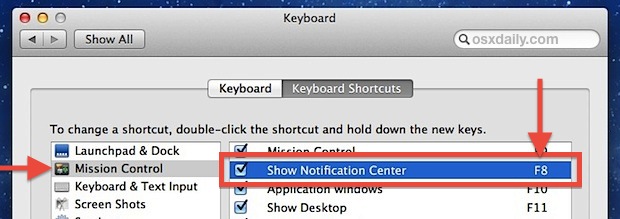 Notification Center Mac Os X Shortcut