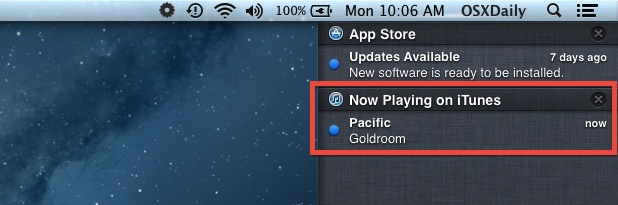 now-playing-itunes-notification-center iTunes Song alert in Notification Center within Mac OS X