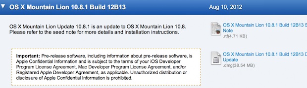 OS X 10.8.1 Beta build 12B13