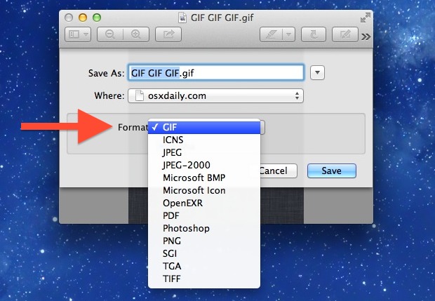 Save Image as Other Image Formats with Preview in OS X