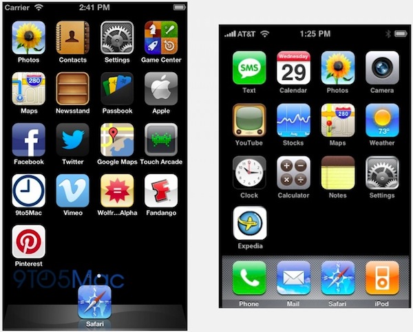 Taller iPhone homescreen with 5 icon rows vs current iPhone homescreen with 4 icon rows