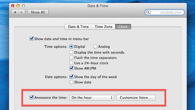 Make Mac announce the time