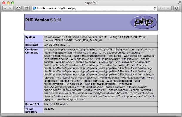Enable PHP in Mac OS X