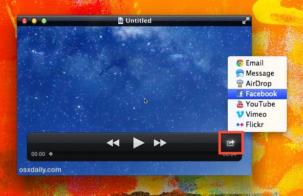 share-video-to-facebook-mac Share video to YouTube, Facebook, Vimeo, and more in OS X QuickTime Player