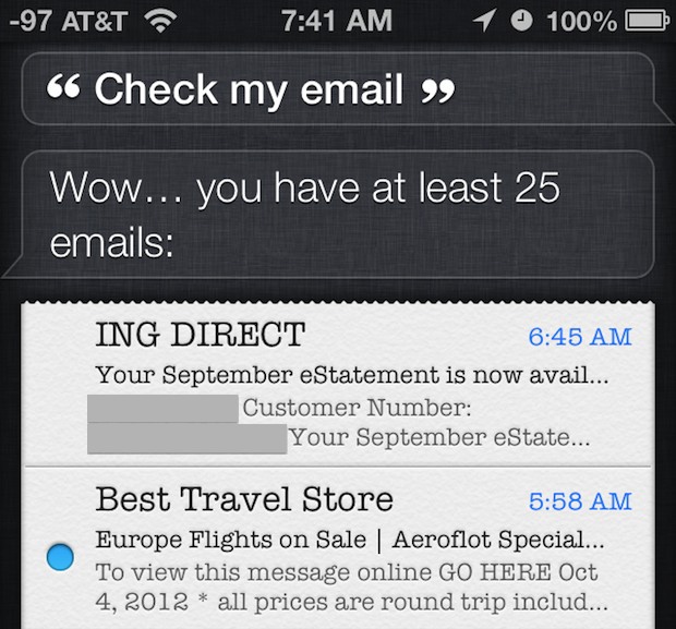 Check email with Siri
