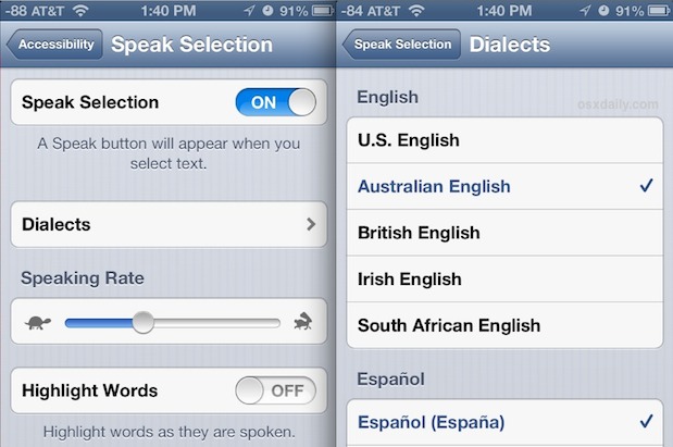 Change voice of Speak Selection in iOS