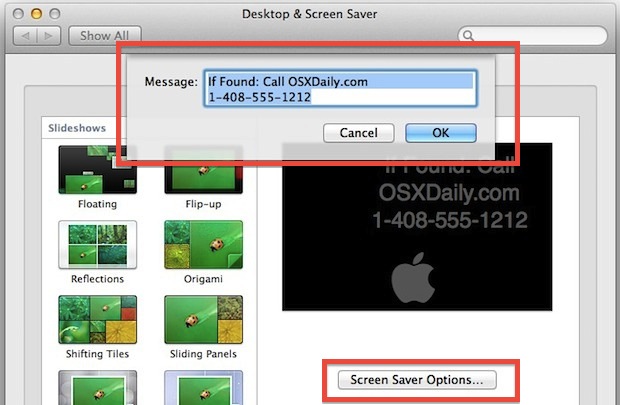 customizing-screen-saver-message Customizing the screen saver message in Mac OS X