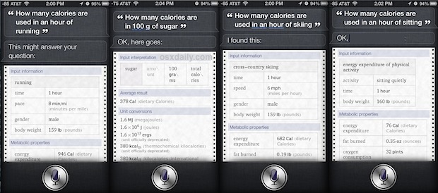 Get caloric usage information about activities from Siri