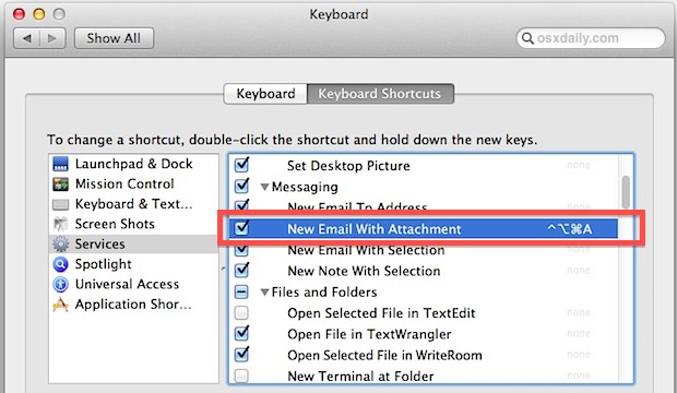 new-mail-attachment-keystroke Set keyboard shortcut for creating a new mail with attachment
