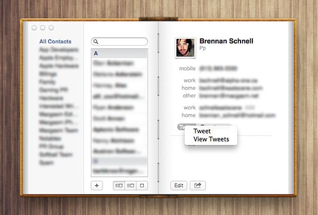 Tweet from Contacts app in OS X