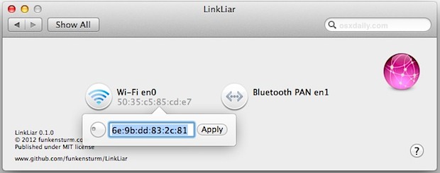 change-mac-address-os-x-linkliar Change a MAC Address easily in OS X with LinkLiar