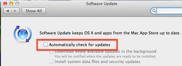 Disable automatic checks for software updates