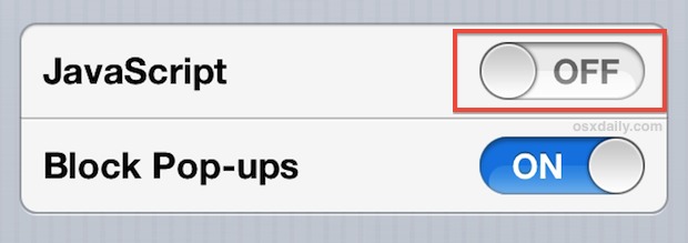 Disable Javascript in Safari for iPhone and iPad