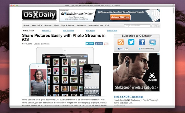 A  website turned app by Fluid in Mac OS X