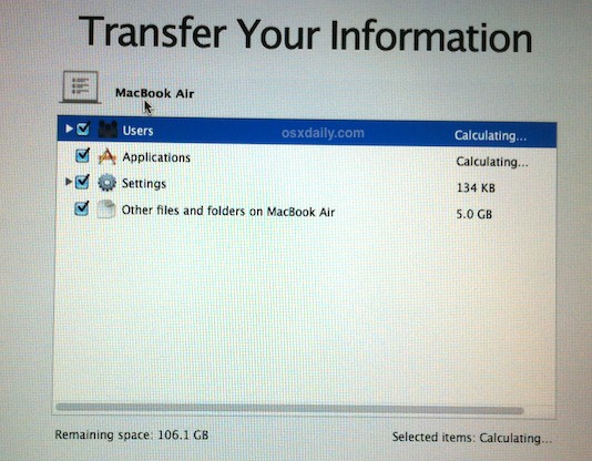 Migration Assistant in use
