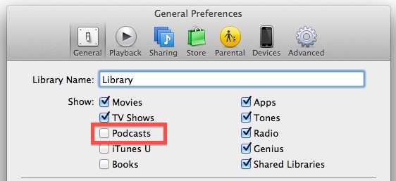 show-podcasts-itunes Show podcasts in iTunes 11