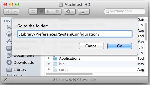 Going to the Wi-Fi preferences folder