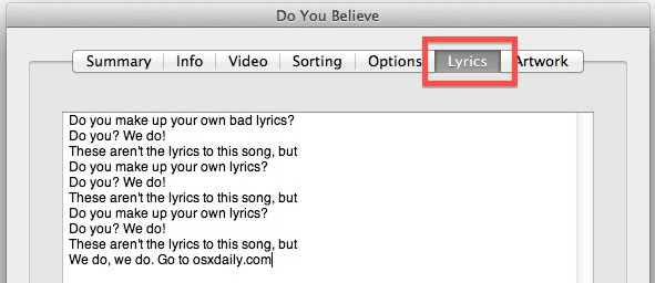 add-lyrics-to-song-itunes Add or edit lyrics to songs in iTunes
