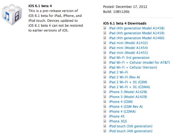 iOS 6.1 Beta 4