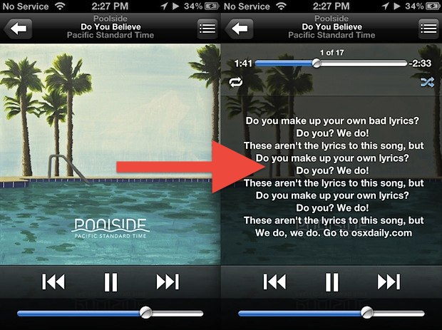 see-song-lyrics-ios See song lyrics in iOS Music player