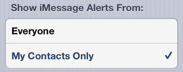 show-imessage-alert-contacts-only Show iMessage alert notifications from Contacts list only