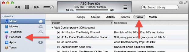 stream-radio-podcasts-itunes-11 Stream Radio and Access Podcasts in iTunes 11 and later