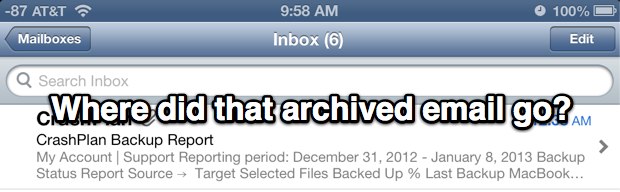 Find archived email in iOS