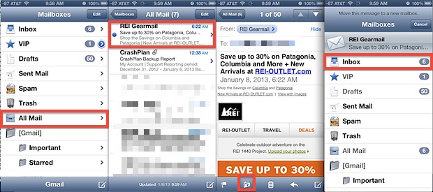 Move archived emails back to inbox in iOS