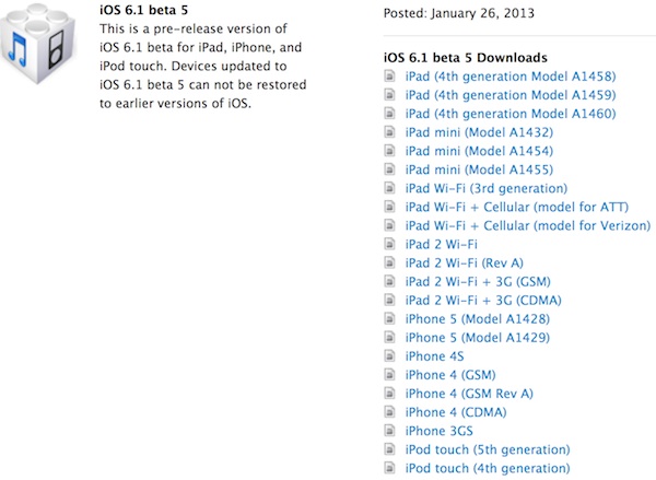 iOS 6.1 Beta 5