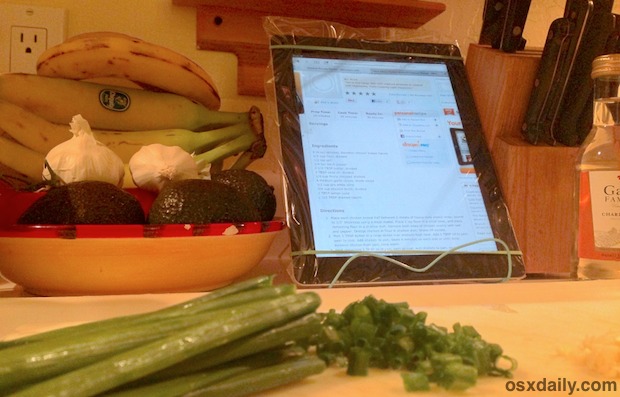 Cooking with an iPad, using a zip lock bag as screen protection