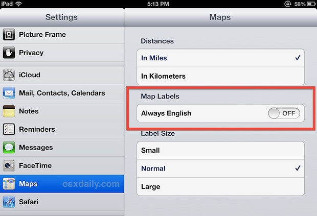 Change Maps language settings
