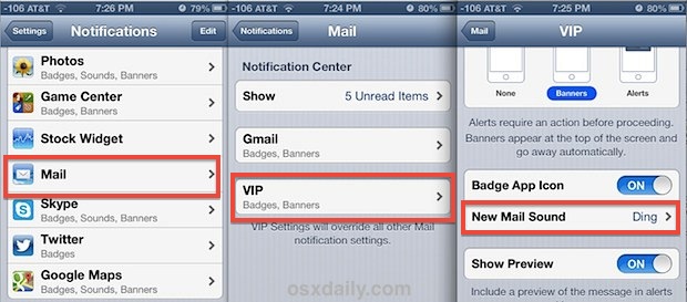 Set custom VIP Mail alert and notifications in iOS
