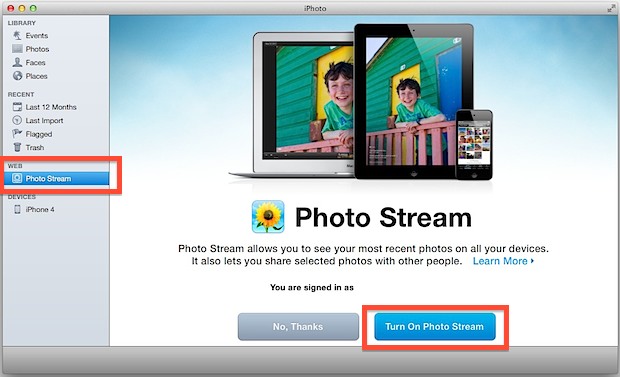 Enable Photo Stream support in iPhoto for Mac OS X