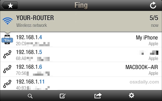 Network scan from iOS with Fing 