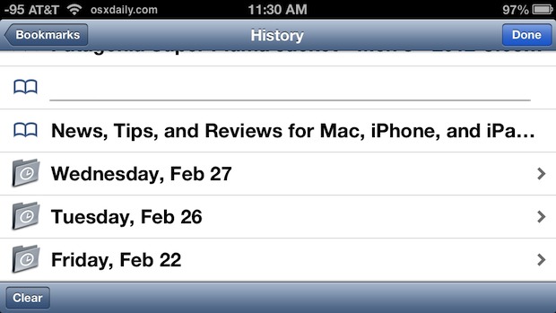 Full browsing history shown on iPhone
