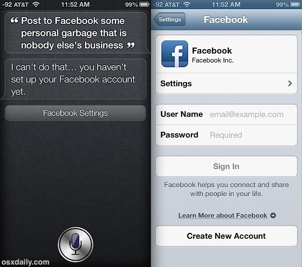Post to facebook with Siri 