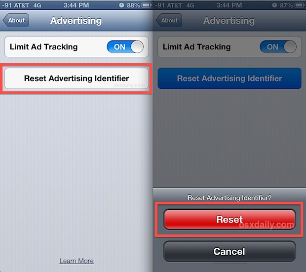 Reset the ad tracking ID in iOS