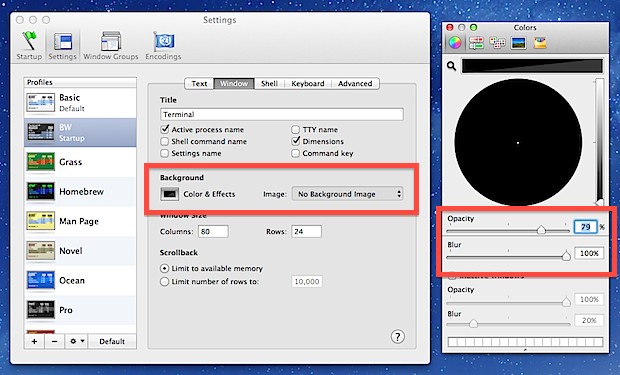 terminal-background-appearance Adjust the Terminals background and appearance