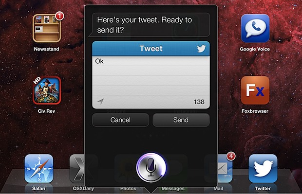 Posting to Twitter from Siri
