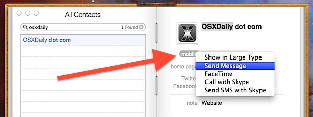contacts-send-text-call Send messages, make phone calls, start Facetime from Contacts app in OS X